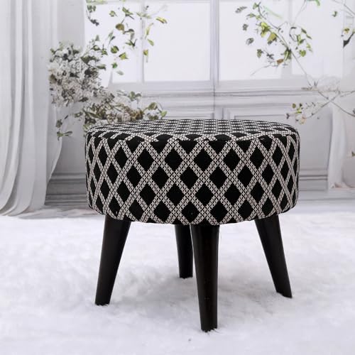Image of Stool Ottoman Pouffes for Living Room, Kitchen, Home, Office Furniture with Soft Cotton Canva Cushion Mudda Footrest Stool for Chair Sofa Bed Dressing, Decor Black (14 Inch Pack of 2)