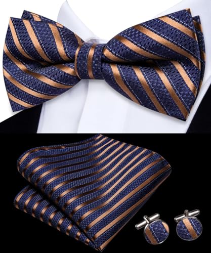 Image of Dubulle Mens Paisley Striped Bowtie Set Pre-tied Bowtie for Men and Pocket Square Set Wedding Business