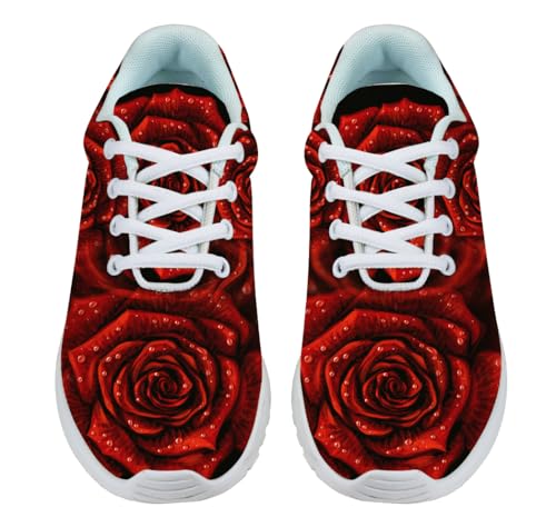 Red Rose Flower Shoes for Women Men Trail Running Casual Fashion Sneakers Slip-on Tennis Shoes