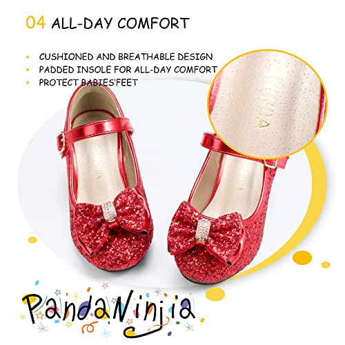 Image of PANDNAINJIA Girls Dress Shoes Toddler Heels Mary Jane Pumps | Little Big Kids Low Heel Flower Girl Bow Wedding Party Church Communion Princess Shoes