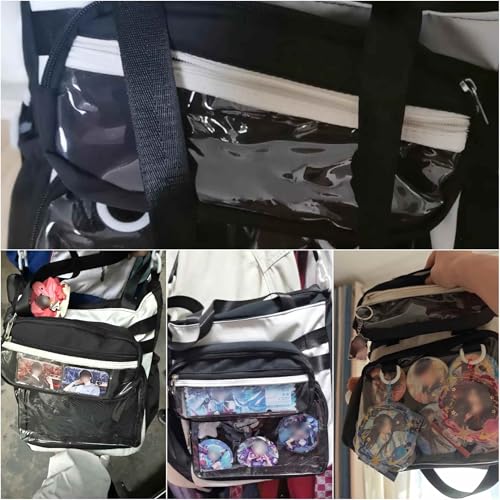 Bolso tote kawaii estilo itabag negro con múltiples bolsillos miniatura 4