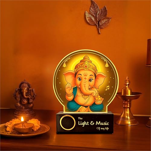 Image of ZOCI VOCI LED Ganesh Photo Frame Lamp - Spiritual Pooja Room Decor Light | Lord Ganesha Night Lamp for Home Temple | Religious Gift for Diwali, Housewarming, Festival Decor (Warm Light + BT Speaker)