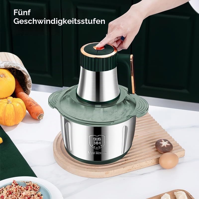 Zerkleinerer,zerkleinerer küche elektrisch Mit 5L Edelstahlschüssel.500W Multizerkleinerer Elektrisch Mit 5 Geschwindigkeitsstufen.Fleischwolf Für Fleisch,Zwiebeln,Babynahrung,Obst & Gemüse