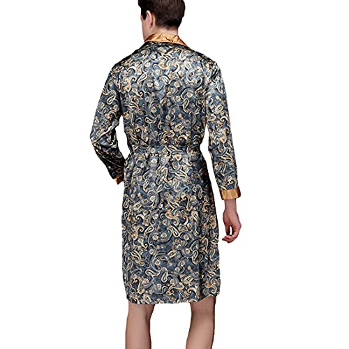Image of ZUEVI Men's Kimono Robe Silk Satin Long Sleeve Spa Bathrobe Lightweight Soft Silky Pajamas Robes