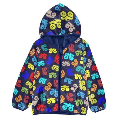 Boys' Fleece Hoody Jacket Zip Up Coat Warm Fall Winter Plush Jacket Colorful Monster Truck Long Sleeve Outerwear