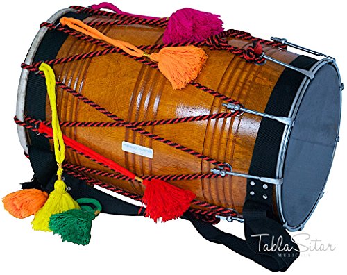 Bhangra Dhol - MAHARAJA Natural, Barrel Shaped, Padded Bag, Beaters, Nylon Shoulder Strap, Punjabi Bhangra Dhol Musical Instrument (PDI-GE)