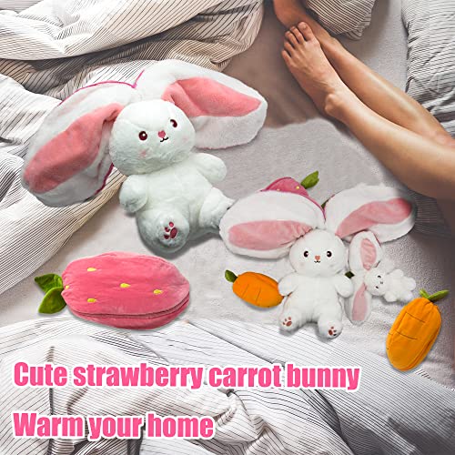 Youblek Bunny Stuffed Animal,Reversible Carrot Strawberry Bunny Plush Doll With Zipper Cute Soft Rabbit Toys Pillow Decoration For Kids And Adults Easter Gifts (Strawberry, 7.09 Inches) #TOP3