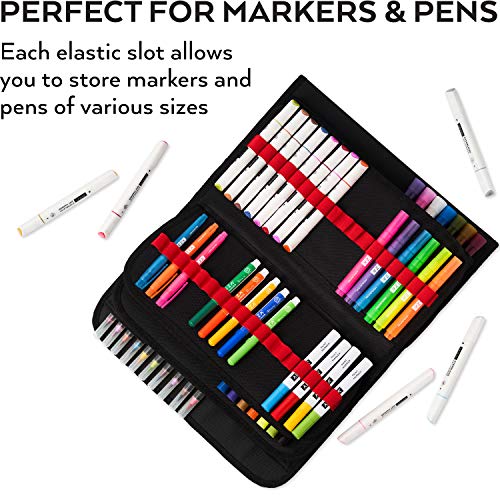 Arteza Art Markers & Pens Organizer, 144 Slots, Carrying Travel Case With Zipper Pocket And Handle, Removable And Adjustable Strap, Art Supplies For Storage And Organization #TOP3