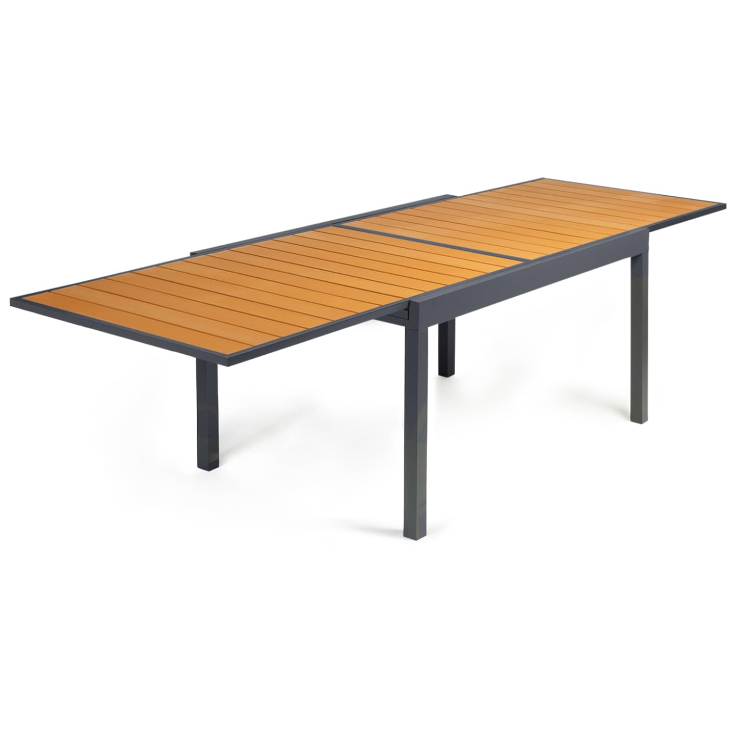 IDMarket - Salon de Jardin Poly Table Extensible 135-270 CM et 12 chaises Bois et Gris foncé
