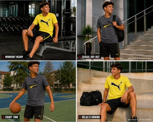 Image of PUMA Boys Active Shorts Set - 3 Piece Performance T-Shirt, Dry Fit Tank Top, and Gym Shorts - Activewear Set for Boys (4-16)