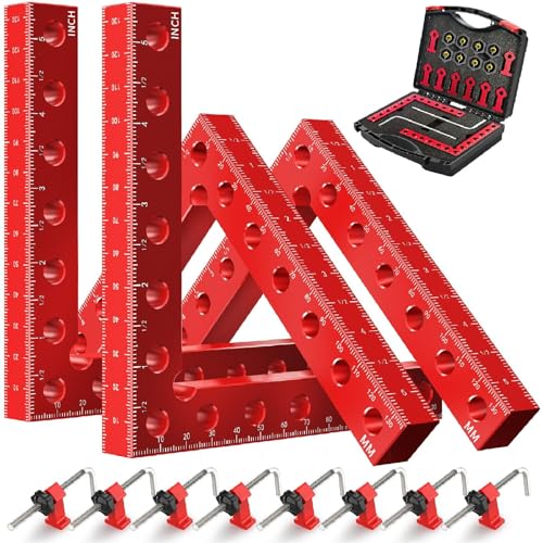 WETOLS Corner Clamps for Woodworking, 4Pcs 5.5' Aluminum Alloy Right Angle Clamp, Spreader Positioning Squares with 6-Sided Scales, 90 Degree Clamp for Cabinets, Drawers, Shelves, Frames