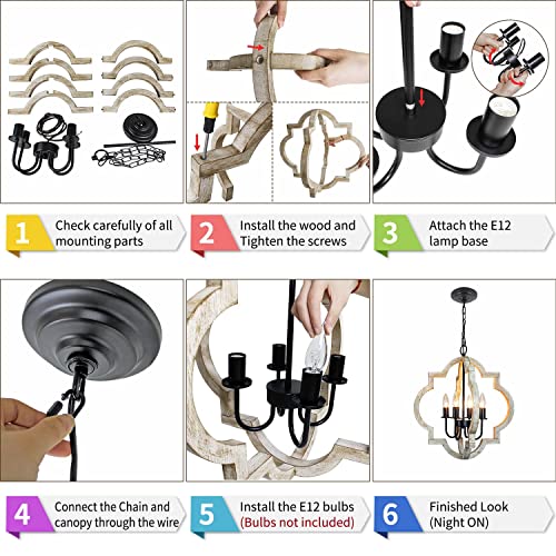 Jhlbyl Farmhouse Chandelier, 4-Light Farmhouse Light Fixtures For Dining Room, 19.49" Farmhouse Light Fixtures Ceiling, Rustic Chandeliers For Dining Room, Kitchen, Bedroom, Hallway, Entrance #TOP6