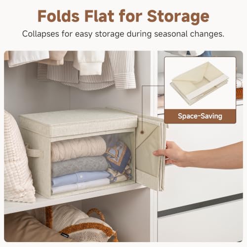 Image of StorageWorks Fabric Storage Bins with Lids, Large Closet Storage Bins | Flip-Top Lid, Clear Window, Handles, Collapsible, for Clothes Blankets Books, Closet Box, Beige, 2-Pack