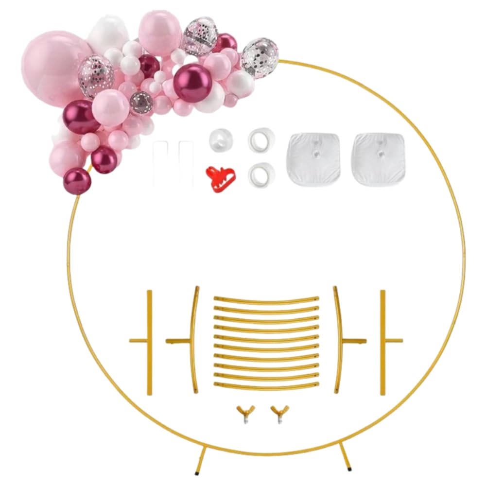 Metall Ballonbogen Set,Runder Hochzeitsbogen Rahmen mit Zubehör | Ballonbogen Ständer mit Befestigungsteilen,DIY Hintergrund für Blumen,Ballons,Hochzeit,Party und Events,1,5x1,5m