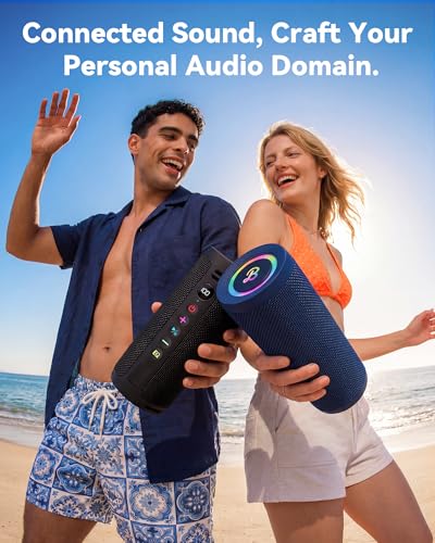Image of BassBloom Roar 3 Portable Bluetooth Speaker,20W Powerful Sound with JIKE Bass,IPX6 Waterproof,24H Playtime,Bluetooth 5.4,RGB Lights,Wireless TWS Pairing,Outdoor for Camping and Beach (Black)