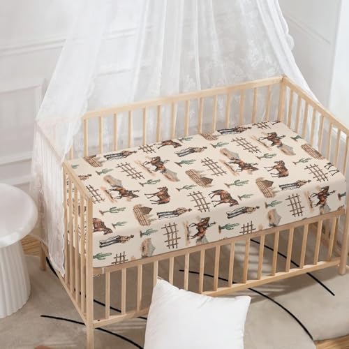 Image of Western Crib CE Sheet for Boys & Girls - Horse, Standard Crib Mattress Size, Breathable & Soft Fitted Sheet in Navajo Tribal Pattern