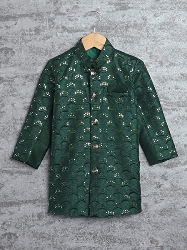 Image of AHHAAAA Kids Ethnic Cotton Silk Blend Sequin Print Indo-Western Sherwani Set for Boys 496MF