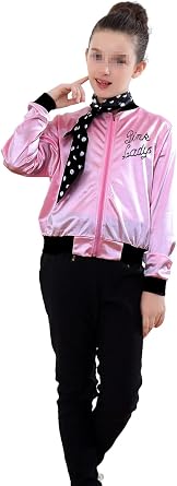 INTERMING Child Girls Pink Satin Ladys Jacket 50S Pink Satin Jacket Halloween Costumes Little Girls Coat, Style-2