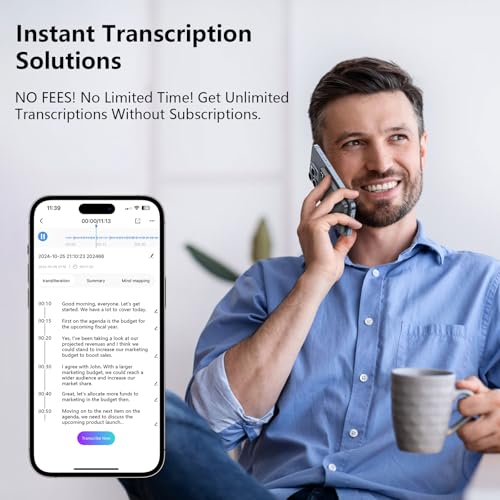 Image of AI Voice Recorder, Voice Recorder with No Fee for Transcribe & Summarize, Empowered by ChatGPT, APP Control, Support 107 Languages, 64GB Memory, Digital Voice Recorder for Meetings, Calls, Dark Grey
