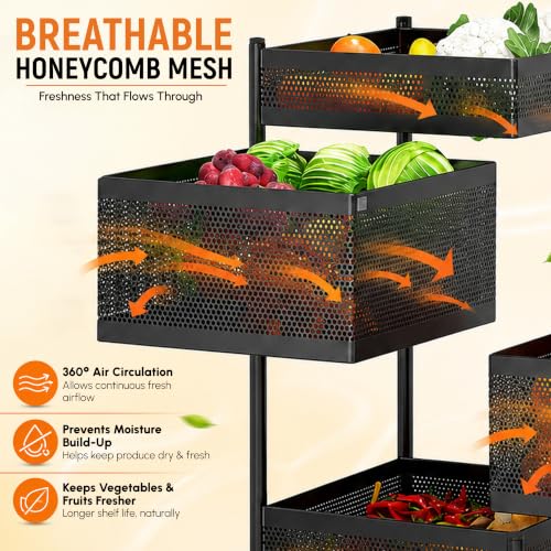 Image of JD FRESH 4-Tier Metal Rotating Kitchen Trolley with 360-Degree Rotating Wheels /Spice Rack /Vegetable & Fruit Storage /Organizer Holder /Onion-Potato Storage Basket for Kitchen /Vegetable Storage Stand
