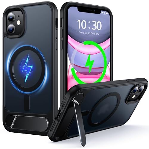 Coque magnétique iPhone 11 avec support béquille invisible et antichoc militaire noir