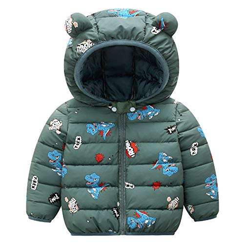 MOONMALLS Cute Baby Boys Girls Light Jacket Cartoon Bear Hoodie Coats Winter Down Cotton Outwear (Green, 9-12Months)