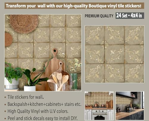 Image of 40 PC Pack (6 X 6) Thin Art Artistic Bohemian Peel and Stick Wall Sticky Backsplash Vinyl Waterproof Removable Tile Sticker Decals for Bathroom & Kitchen, (A, 6X6)