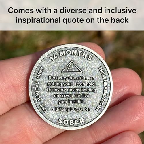 Image of The Achieve Mint 14 Months Sober Token | Fourteen Month Sober Chip | Non-AA Gift, Non-Religious Medallions for Men and Women Celebrating Sobriety