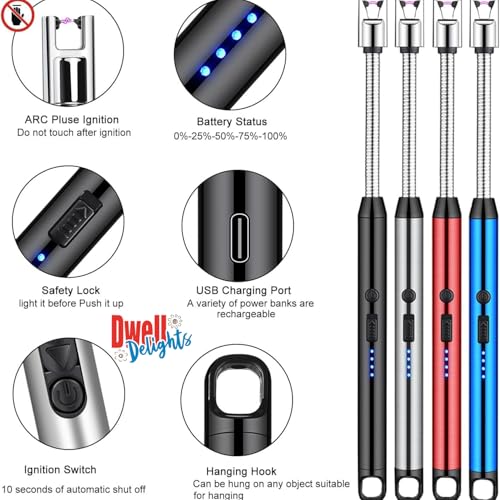 Image of Rechargeable Electric Gas Lighter for Kitchen Cooking Gas Stove, 360 Flexible Neck Arc Lighter Plasma Flameless Windproof USB Lighter - 400 Uses in Single Charge