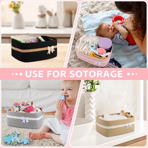 Image of OIAHOMY Large Woven Storage Basket with Handles for Nursery Living Room Shelves, Bow Basket for Gifts Empty with Gift Bags and Ribbons for Baby Showers Pet Toy Bin - Black