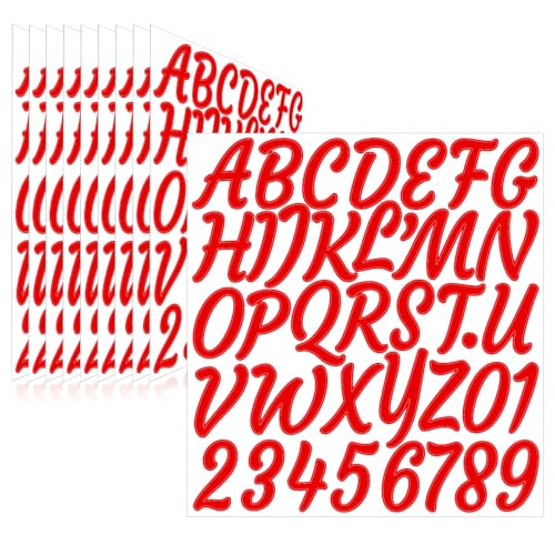 Image of 380 Pieces 10 Sheets Letter Stickers,Self Adhesive Waterproof Mailbox Numbers Stickers,Alphabet Decals for DIY,Bulletin Board,Window,Door,Sign,Bike,Car,Laptop,Scrapbook(Red, 2 Inch)