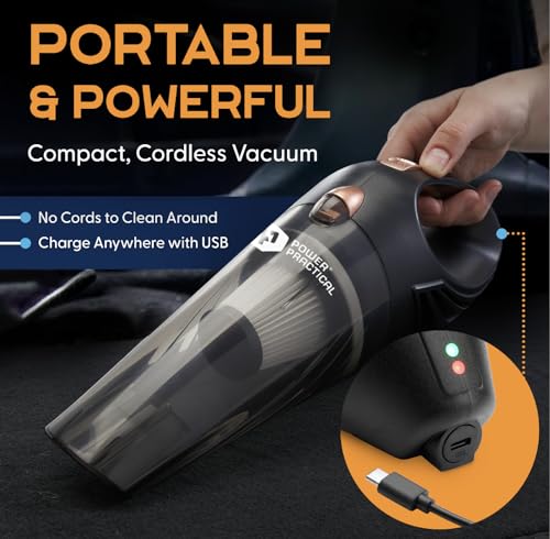 Power Practical Handheld Vacuum Cordless - Rechargeable Portable Car Vacuum W/Strong Suction- Small, Mini Vacuum Cleaner for Car, Couch, & Home - Aspiradora para Carro - Image 3