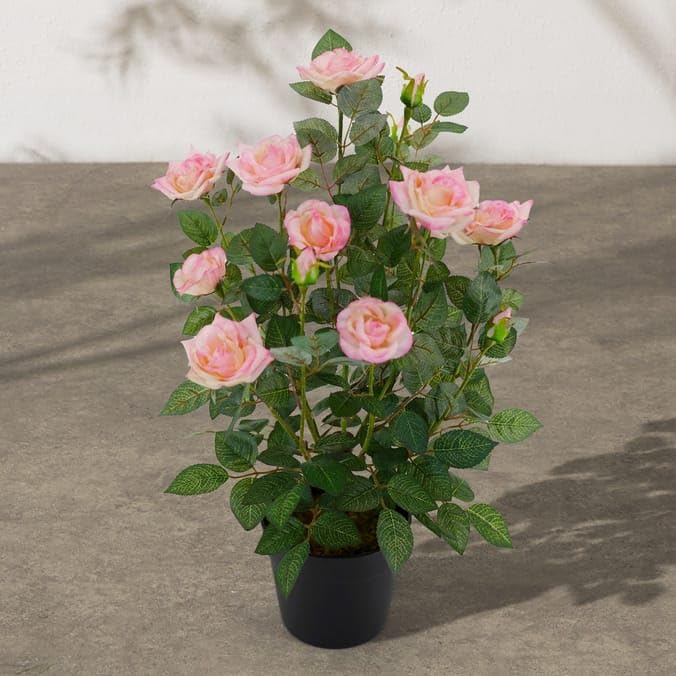 Biznest Artificial Rose Tree Weather and UV Resistant White and Pink Flowers Suitable For Both Indoor And Outdoor Decorative Plant Ideal For Patios And Garden 60 Cm Tall (Pink)