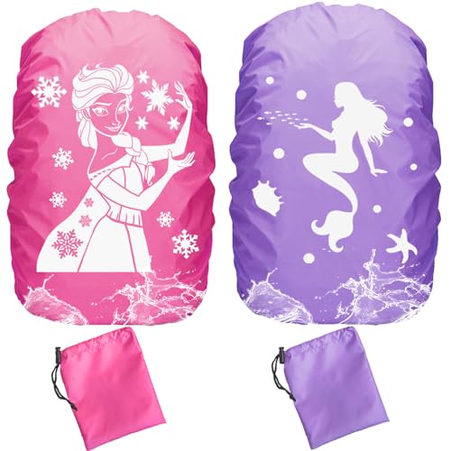 LUKIUP Regenschutz für Rucksack Schulranzen 30-40L, Regenschutz Schulranzen, Reflektor Schulranzen Regenhülle für Kinder auf dem Schulweg Nacht Wandern bei Regen Schnee (Prinzessin + Meerjungfrau)