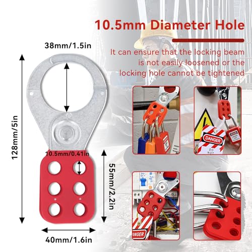 Image of Agatige 2PCS Lockout Hasp,Safety Tag Out Hasp 1.5 Inch Insulated Padlock Hasp Industrial 6 Hole Galvanized Steel Lockout Hasp for Multi Person Maintenance of Valves, Plugs, Ball Valves