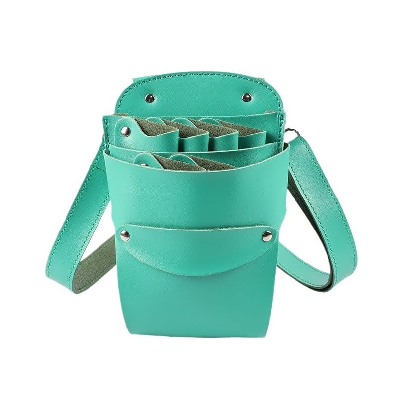 Friseurtasche, 6 Taschen PU Leder Schere Beutel Barber Scissor Halter Fall mit Gürtel Salon Friseur(Blue)