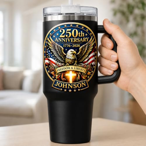 Image of Personalized 250th Anniversary Of America Tumbler - Custom Patriotic USA Flag 1776-2026 Gifts - US Eagle Freedom Tumbler 40oz A23 - American Flag Independence Celebration Gifts For Men, Women