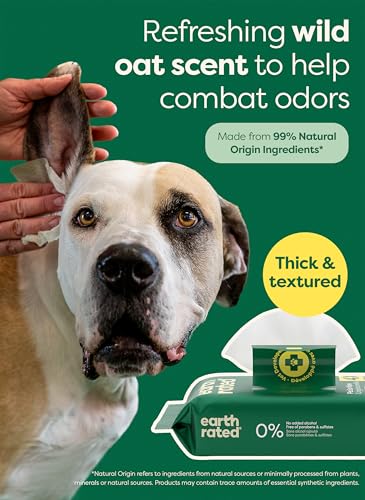 Image of Earth Rated Dog Ear Wipes, Vet Developed, Wild Oat, for Dirt & Wax, 70ct