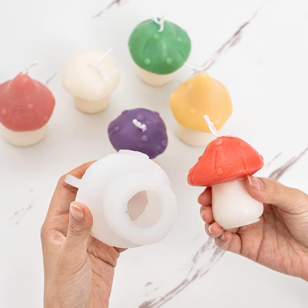 3 Pack Mushroom Candle Molds, Mushroom Silicone Molds for Soap Soy Wax DIY Handcraft, Shiitake Resin Mold for Party Home Wedding Decoration