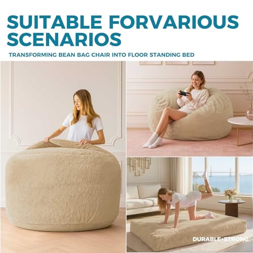 Image of Big Bean Bag Chairs for Adults,Bean Bag with Filler Included,Memory Foam Bean Bag,Giant beanbag,Suitable for Reading Chairs in Living Room, Bedroom and Dormitory. (Apricot, Bean Bag Bed)
