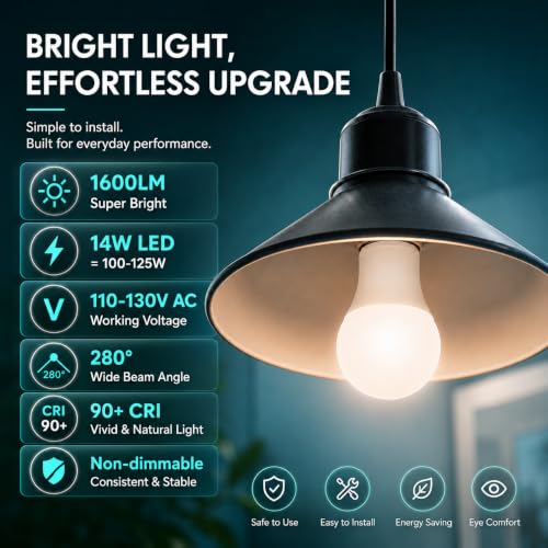 12 Pack LED Light Bulbs 100-125 Watt Equivalent, A19 14W Natural White 4000K, 1600 Lumens Super Bright E26 Standard No Flicker Energy Saving Lamp Bulb for Home, Bedroom, Office, 15000 Hrs Non-Dimmable by IINVGOOD - Used condition - Image 2