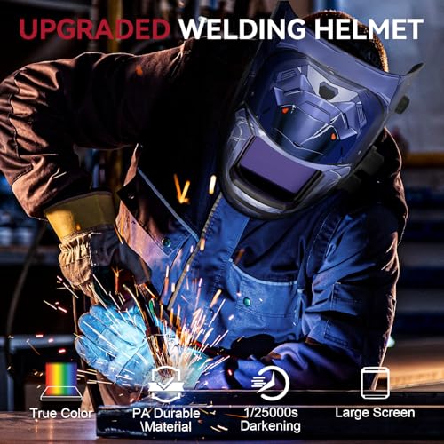 Image of ARCCAPTAIN 3.93 inchX3.66 inch Large Viewing Screen Auto Darkening Welding Helmet, True Color Solar Power Welding Hood with 4 Arc Sensor Wide Shade 4 /5-9 /9-13 for TIG MIG Arc, HSH-G999-ST