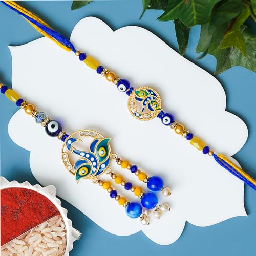 Image of Rakhi for Brother and Bhabhi With Roli Chawal Set and Greeting Card | rakhi set for brother and bhabhi |
