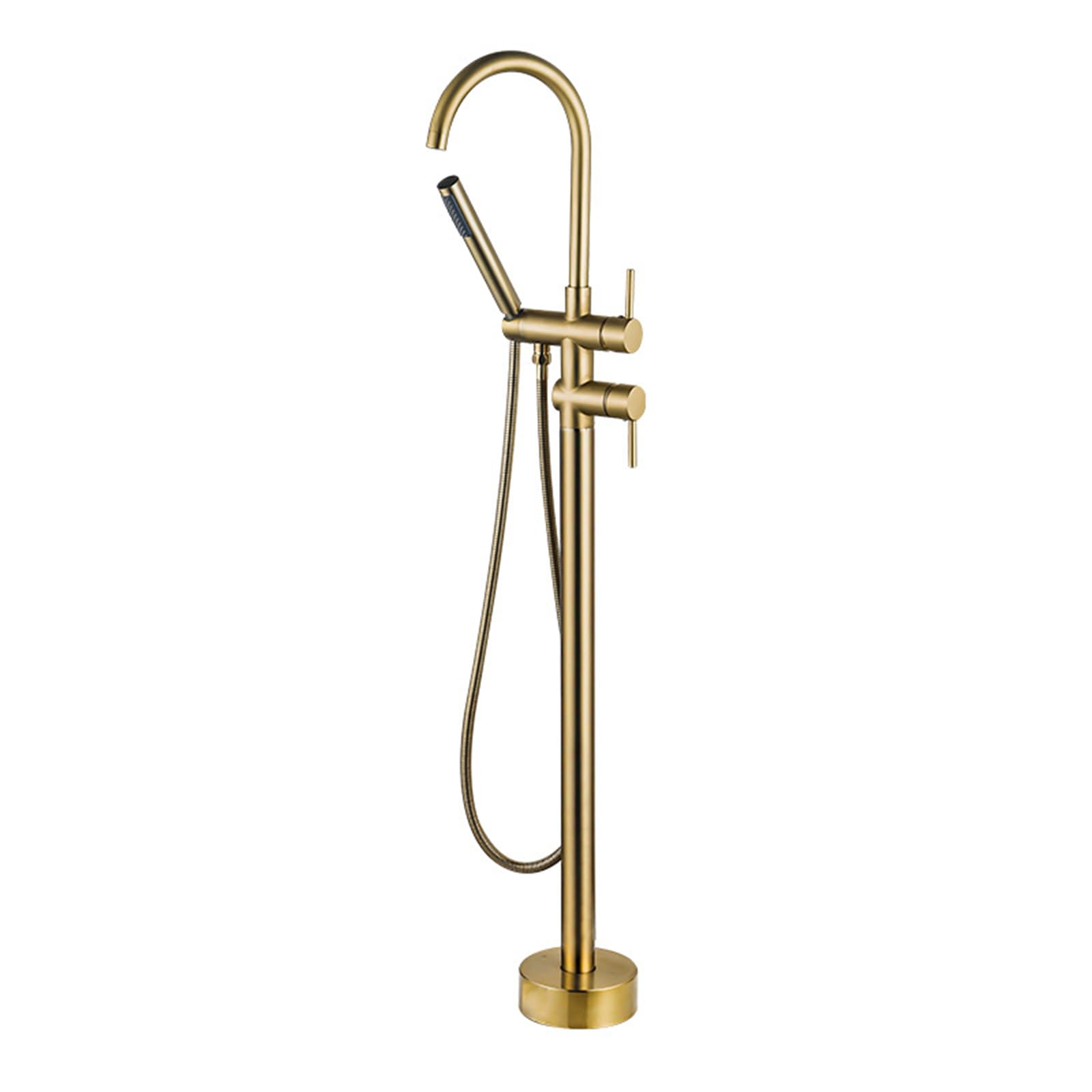 BHGFYXBS Freestanding Bathtub Taps Brushed Gold Brass Hot And Cold Shower Set Free Standing Bath Mixer Taps With Shower, Brushed Gold