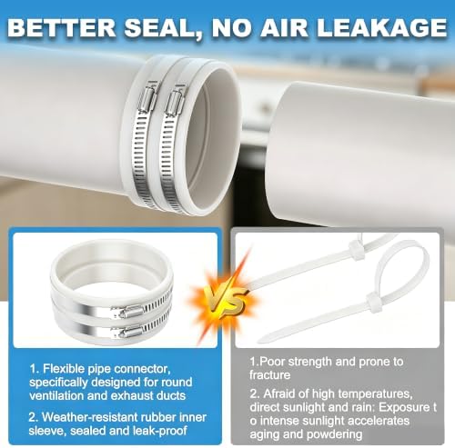4 Inch Thickened High Temp Silicone Dryer Vent Coupler, Airtight Leak-Proof Dryer Exhaust Connector with 2 Stainless Steel Hose Clamps, Compatible with Dryer Air Duct & Dust Collection Pipe - 3