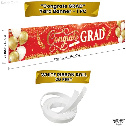 Image of Graduation Decorations 2026 | Xtralarge Red And Gold Congrats Grad Banner 2026-120x20 Inch | Graduation Yard Banner | Congrats Grad Yard Banner | Graduation Yard Signs | Katchon