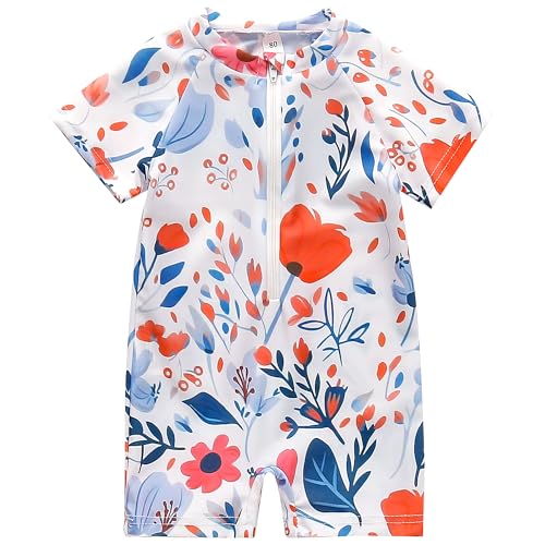 AIWUHE Toddler Girls Swimsuit One Piece Rash Guard Swimwear Short Sleeve Zipper Bathing Suit UPF 50+ Sunsuit 6 Months-3 Years