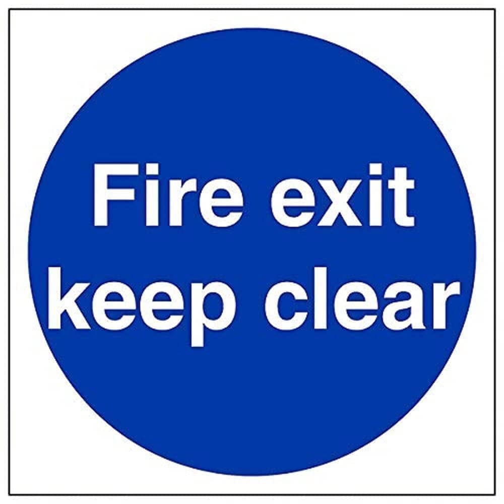 V Safety Fire Exit Keep Clear Mandatory Sign - Square - 200mm x 200mm - 2mm Rigid Plastic
