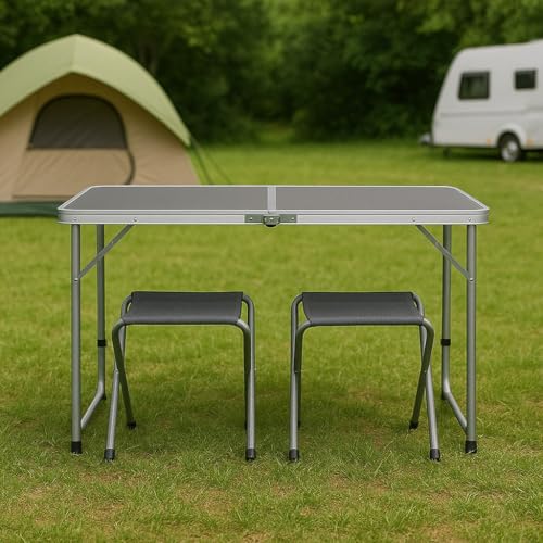 greemotion - Campingtisch klappbar inkl. 4er Set Stühlen [120x60x70 cm] - Camping Tisch Ultraleicht & faltbar - Klapptisch für Outdoor-Camping & Picknick - Falttisch für Picknick, Festivals & Reisen