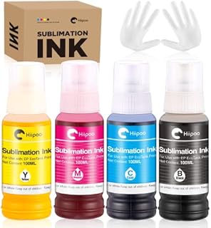 Hiipoo Sublimation Ink for EcoTank Supertank Inkjet Printers ET-2803 ET-2800 ET-2850 ET-2720 ET-4800 ET-2400 ET-3760 ET-15000 ET-4760 Heat Press Transfer on T-Shirt Mug (Autofill/ICC-Free/Anti-UV)